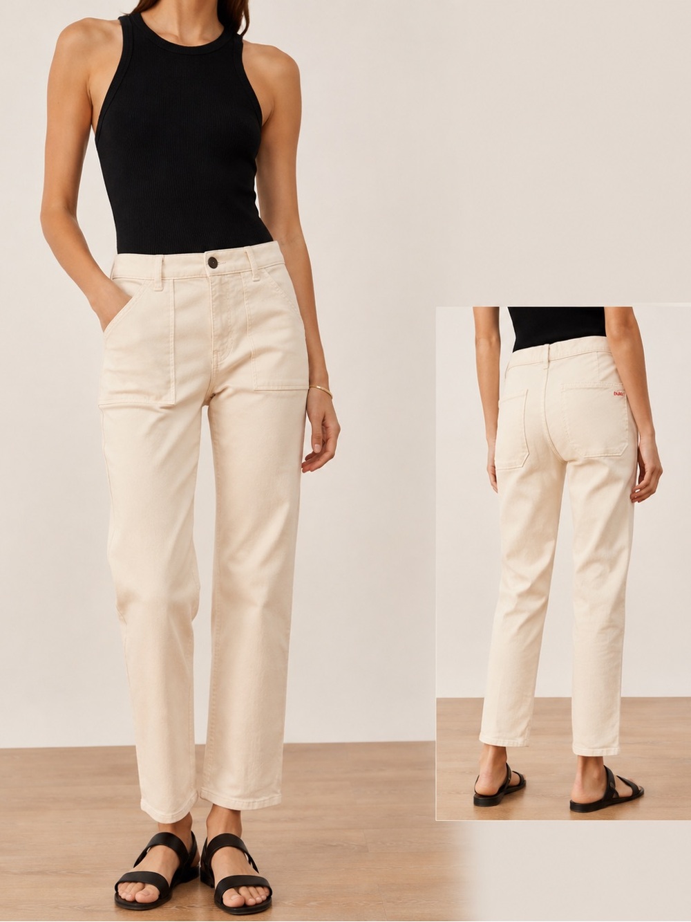 ba&sh Ecru Cream Straight Leg Jeans Patch Pocket Designer Denim 30x28